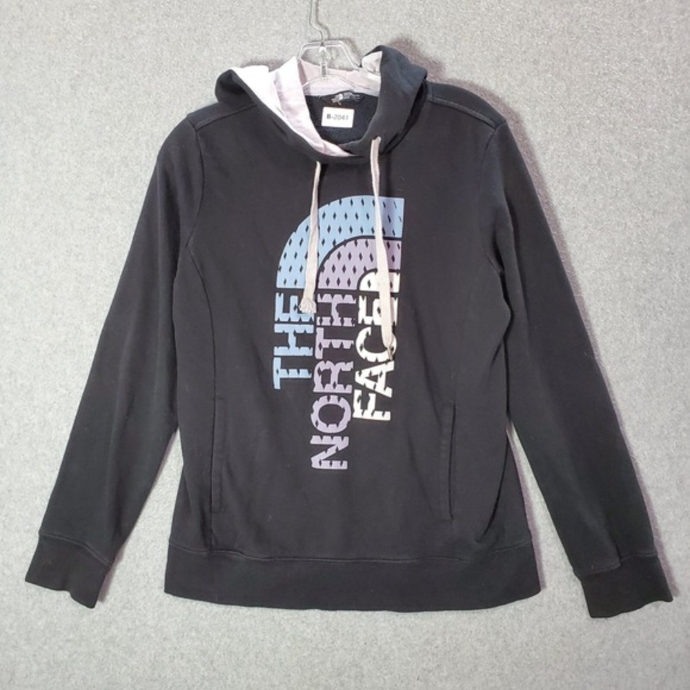 The North Face Women Sweatshirt Medium Black Hoodie Logo Graphic Long Sleeve